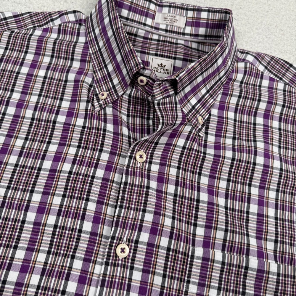 Peter Millar Shirt Mens Large Plaid Long Sleeve Button Down Preppy Purple Crown